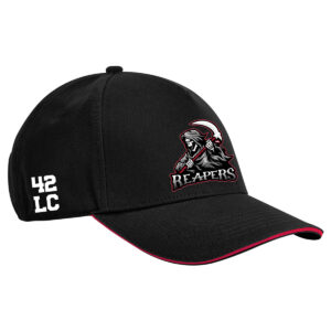 Embroidered Reapers Cap In Black With Red Trim