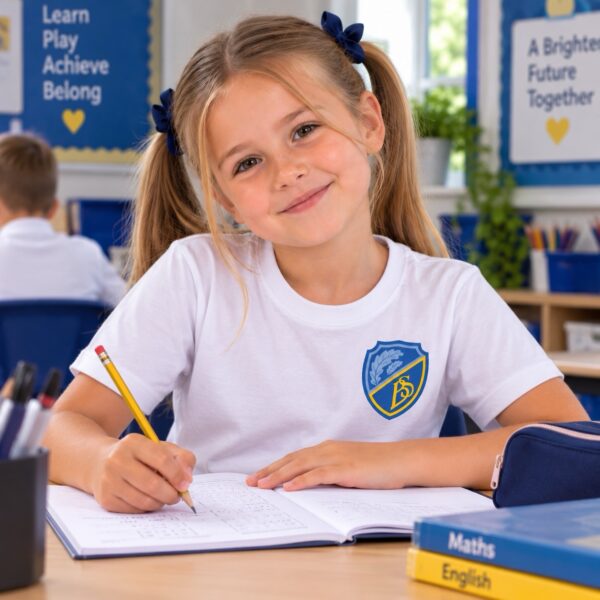 Barnsole Primary School White Cotton T Shirt With Printed Logo | School Uniform
