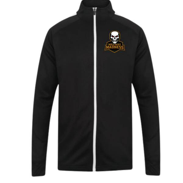 Custom Embroidered Full Zip Tracksuit Top Black and White  – Medway Madness Ice Hockey Club